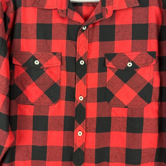 DESIGN IN ITALY FLANNEL MEN'S RED & BLACK BUTTON-UP BUFFLO PLAID SHIRT, SIZE XL - Picture 4 of 11